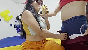 homeless hitchhiker girl munches banana bent over public outdoor for rough doggystyle anal