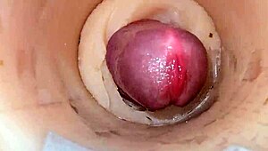Camera deep inside tight pussy captures huge cum explosion