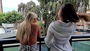 Damn, naughty friend blows me in hotel sauna! Threesome fuck with watching client explodes.