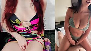 brunette latina sucks cock rides hard in hotel with netflix creampie finish