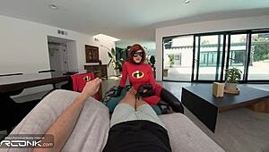Redhead Elastigirl begs for anal pounding in ripped Incredibles cosplay costume VR