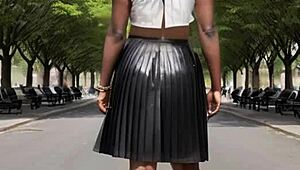 Ebony Teen Boobs Exposed in Public Leather Skirt Outdoors