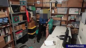 arab teen shoplifter sucks officer's monster cock in office blowjob frenzy