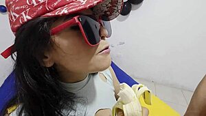 homeless hitchhiker girl munches banana bent over public outdoor for rough doggystyle anal
