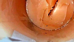 Camera deep inside tight pussy captures huge cum explosion