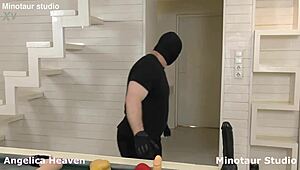 muscular bimbo burglar gets her huge tits ass and gaping hole fisted roughly by 18+ teen goddess