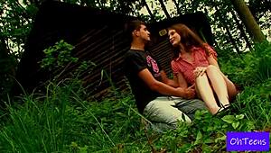 karolina and evzen sneak outdoor dorm fun as college roommates first time