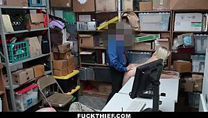 blonde shoplifter fucked hard by guard next to bf in garage 😈👮