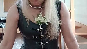 French femdom slave eats pussy while chained for orgasm fest