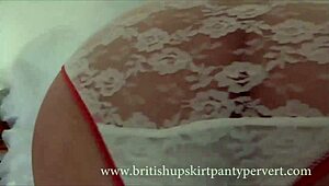 Upskirt view shows 64 year old British milf panties