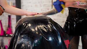 Cruel latex goddesses brutally sound tattoo slave's urethra deep