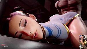 cheerleader skye bends over as chun-li style thicc ass takes doggystyle cumshot