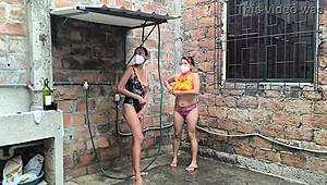 neighbors shower diplomacy sprays into wet skin flashing and big natural tits fun