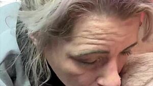 Streetwalker sucks cum off dick after facial