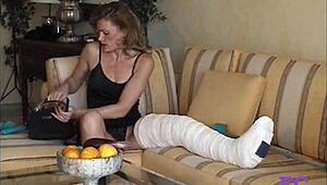 Fetisch Concept On Stairs And Outdoor With Cast Leg