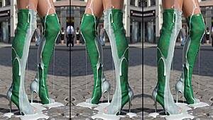 High-heels-boots on the concrete full of cum