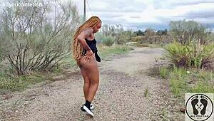 big ass ebony shows tits walking upskirt in sneakers
