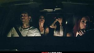 Hot foursome sex at the graveyard with redhead milf