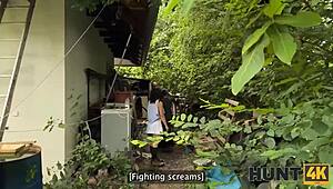 Naughty chick fucked stranger outdoors