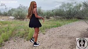 big ass ebony shows tits walking upskirt in sneakers