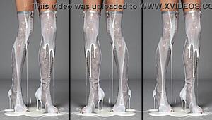 High-heels-boots on the concrete full of cum