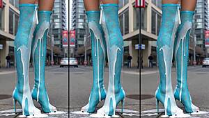 High-heels-boots on the concrete full of cum