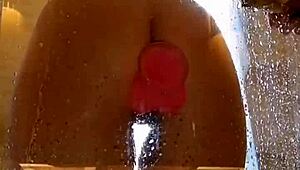 girl with an appetizing ass is having fun in the shower with a pink dick