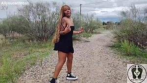 big ass ebony shows tits walking upskirt in sneakers
