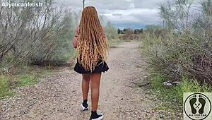 big ass ebony shows tits walking upskirt in sneakers