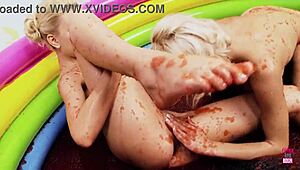 an amazing bitch lou lou and her lesbian friend christine love wrestled in jelly