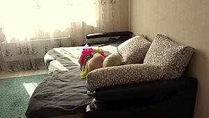 pregnant girl caresses herself in early morning
