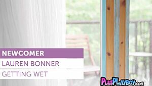 round ass teen lauren bonner poses totally naked and gets wet