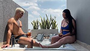 enjoying with my busty colombian girlfriend daniela gomez in the outdoor jacuzzi
