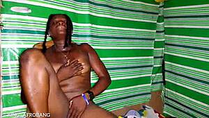 chocolate skin girl masturbates erotically with dildo in casting interview