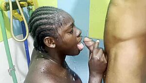 Shower time turns into hardcore fuck with moaning