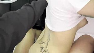 Wow this teen almost crashes while riding dick!