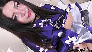 Shemale model from asia in a solo video