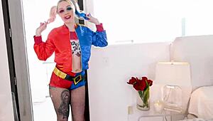 Arielle Aquinas Harley Quinn Lookalike Sucks Huge Cock With Fleshlight And Swallows Cum