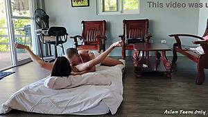 squirting on kitchen table with creamy play