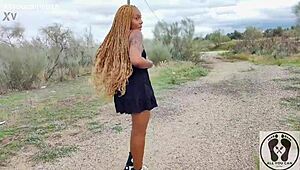 big ass ebony shows tits walking upskirt in sneakers