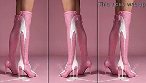 High-heels-boots on the concrete full of cum