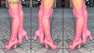 High-heels-boots on the concrete full of cum