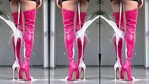 High-heels-boots on the concrete full of cum