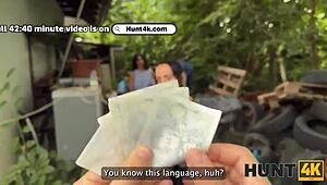 Naughty chick fucked stranger outdoors