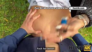 Naughty chick fucked stranger outdoors