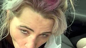 Streetwalker sucks cum off dick after facial