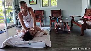 squirting on kitchen table with creamy play