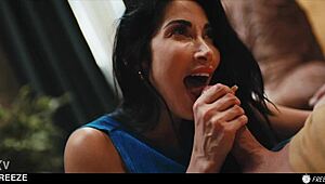 Huge Tits Babe Frozen In Time Gets Cum In Mouth