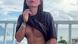 Exhibitionist wife shows her tight pussy outdoors