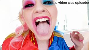 Arielle Aquinas Harley Quinn Lookalike Sucks Huge Cock With Fleshlight And Swallows Cum